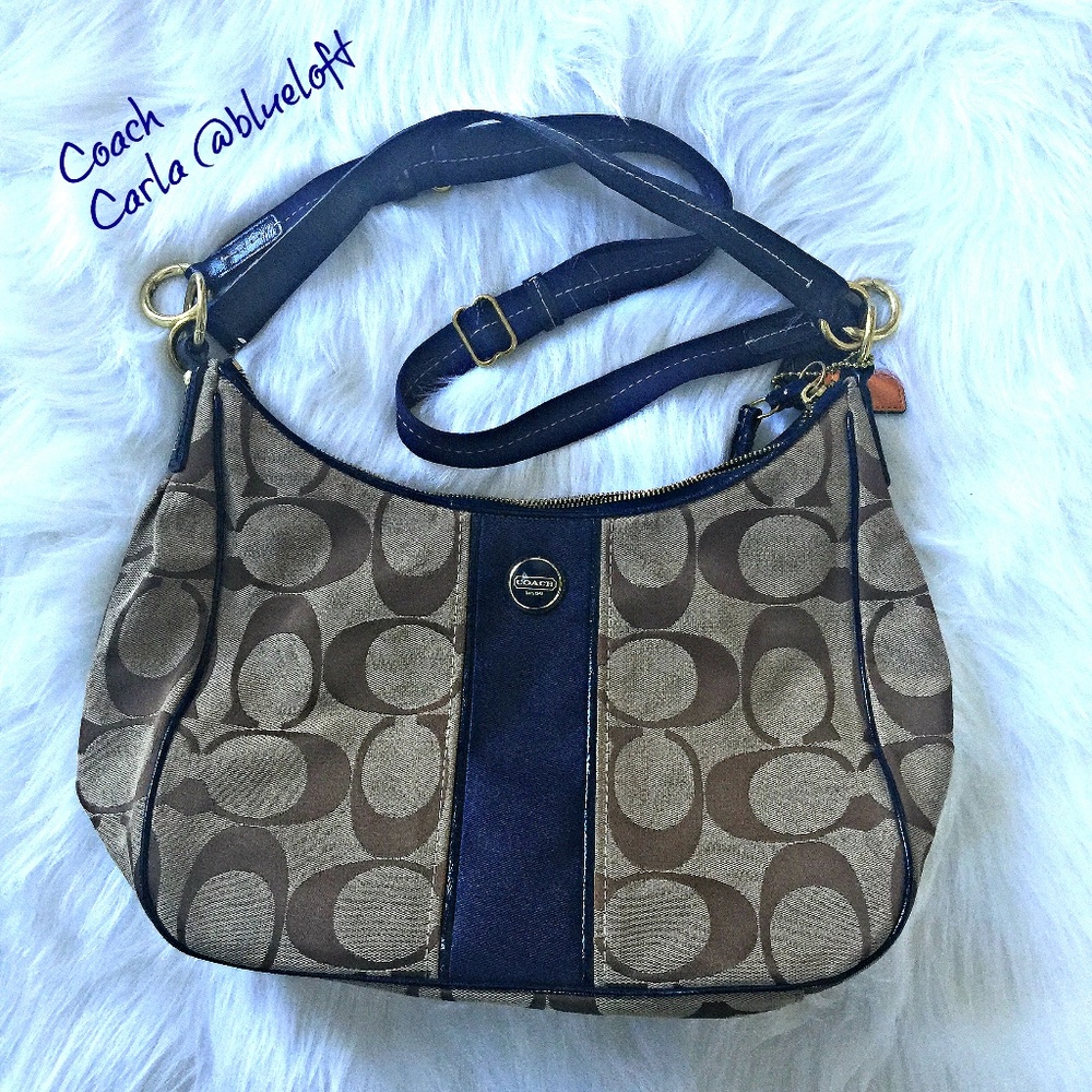 Coach Signature Stripe Hobo Shoulder Bag Crossbody - Picture 2 of 8
